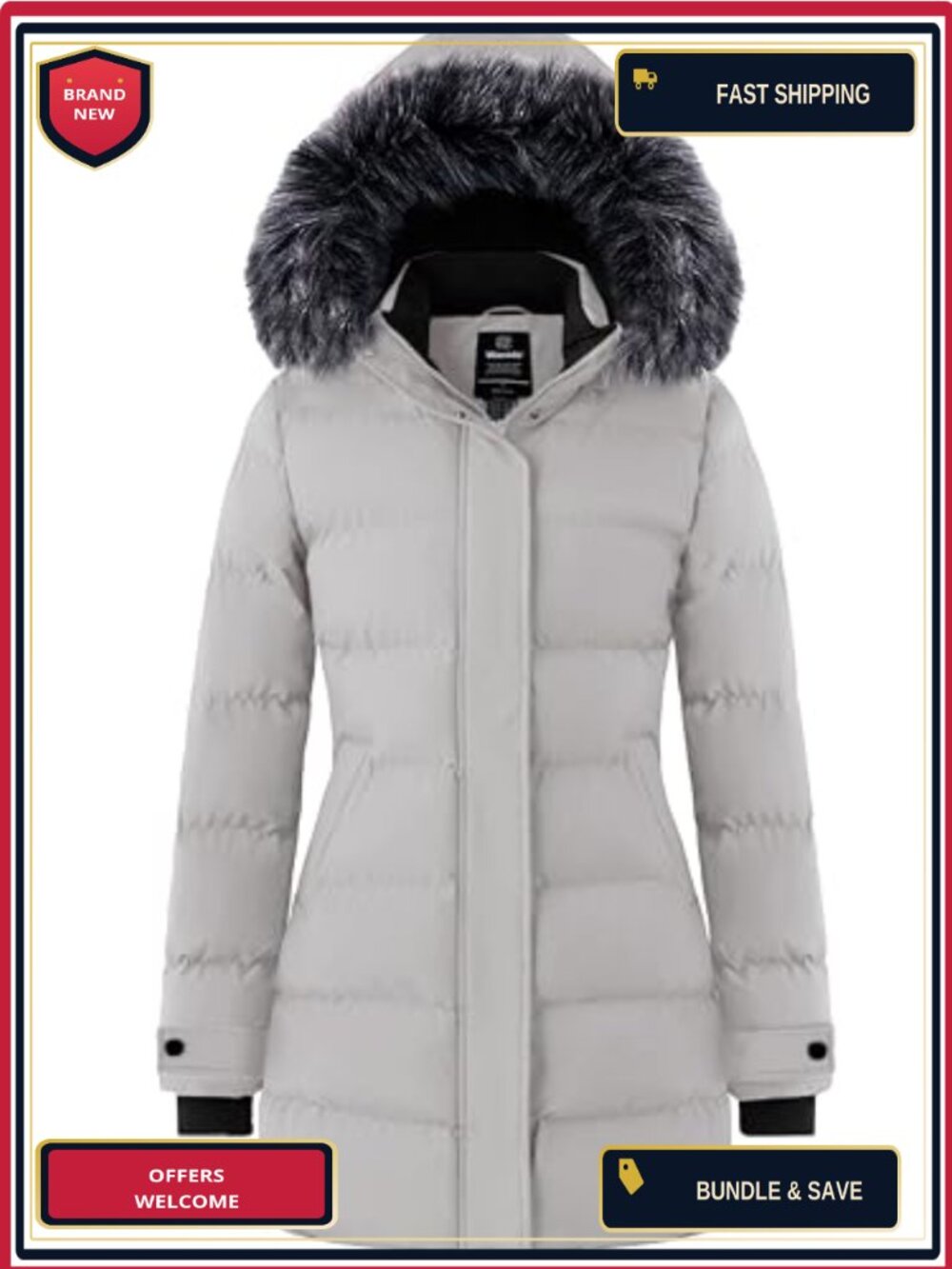 Women's Long Quilted Winter Coat Puffer Jacket Faux Fur Hood Waterproof